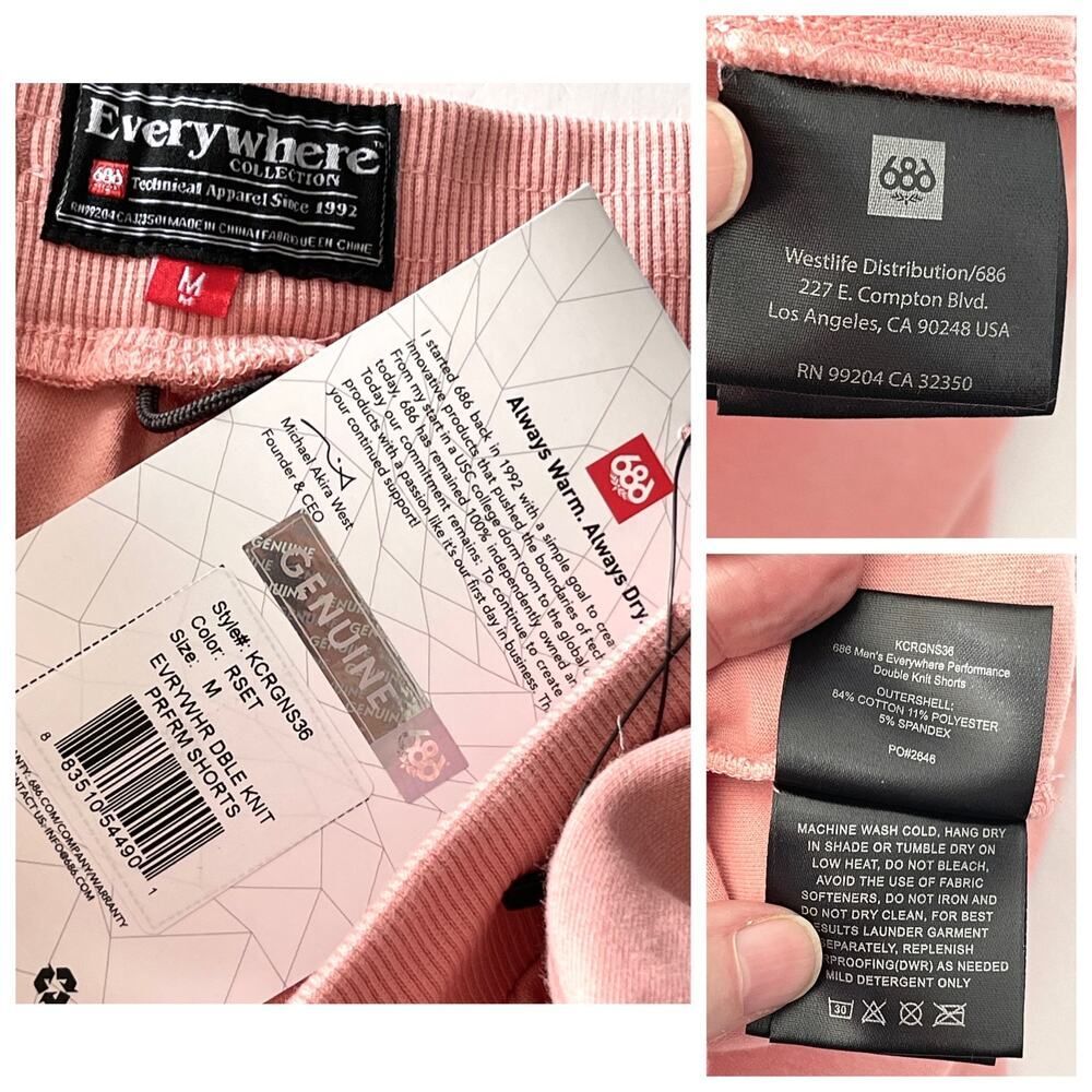 686 Mens Everywhere Double Knit Performance Shorts Fleece NEW M Rosette KCRGNS36 - Picture 10 of 11